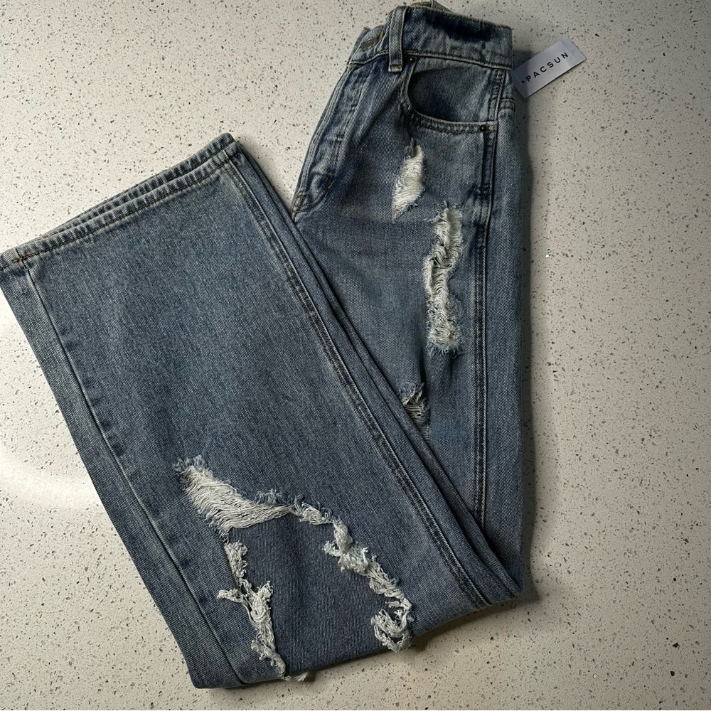 Women’s new PacSun size 25 Baggy distressed denim blue jeans button fly